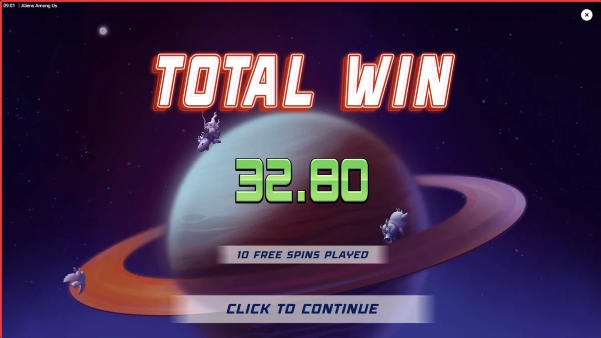 Tampilan visual slot Aliens Among Us dengan tema invasi alien dan agen FBI