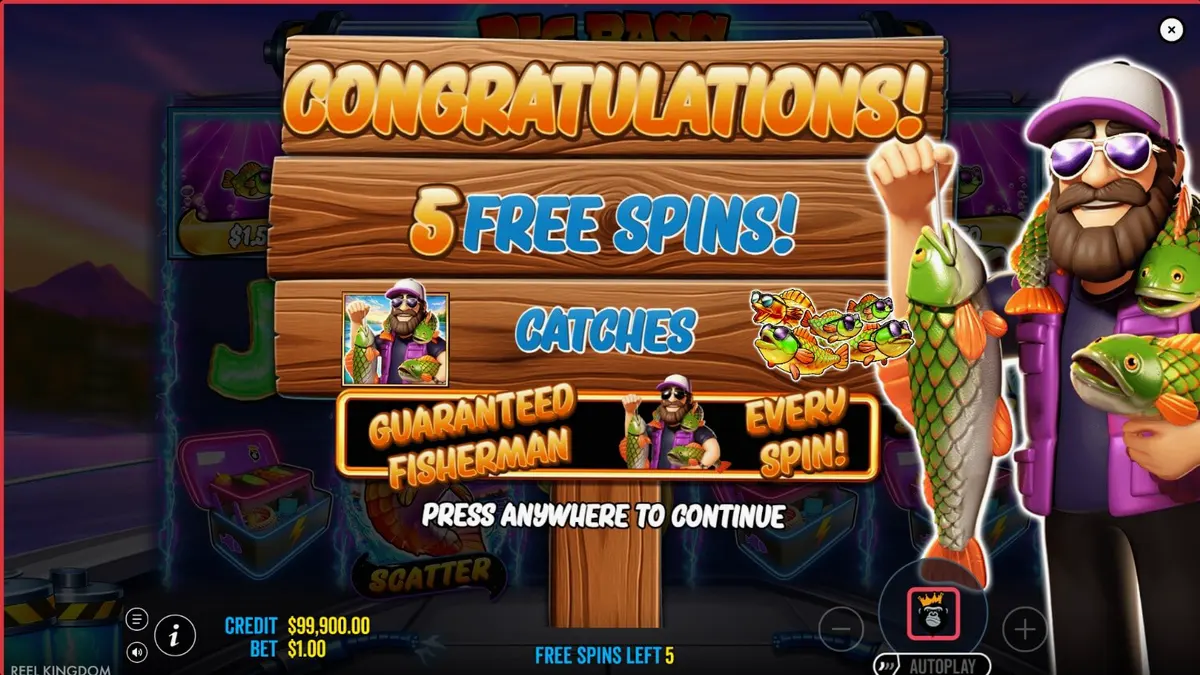 Tampilan layar permainan slot Big Bass Blast dengan tema memancing futuristik